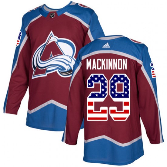 Adidas Nathan MacKinnon Colorado Avalanche Men's Authentic Burgundy USA Flag Fashion Jersey - Red