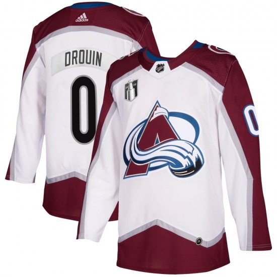 Adidas Jonathan Drouin Colorado Avalanche Youth Authentic 2020/21 Away 2022 Stanley Cup Final Patch Jersey - White